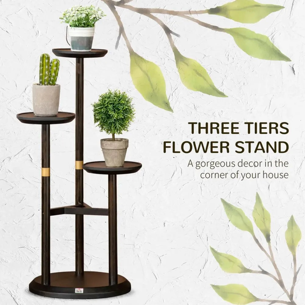 3 Tiered Plant Stand, Bamboo Plant Shelf for Indoor & Outdoor, Dark Walnut