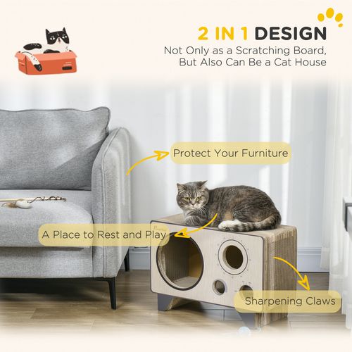 PawHut Radio Shape Cat Scratching Board with Catnip, Natural Wood Finish