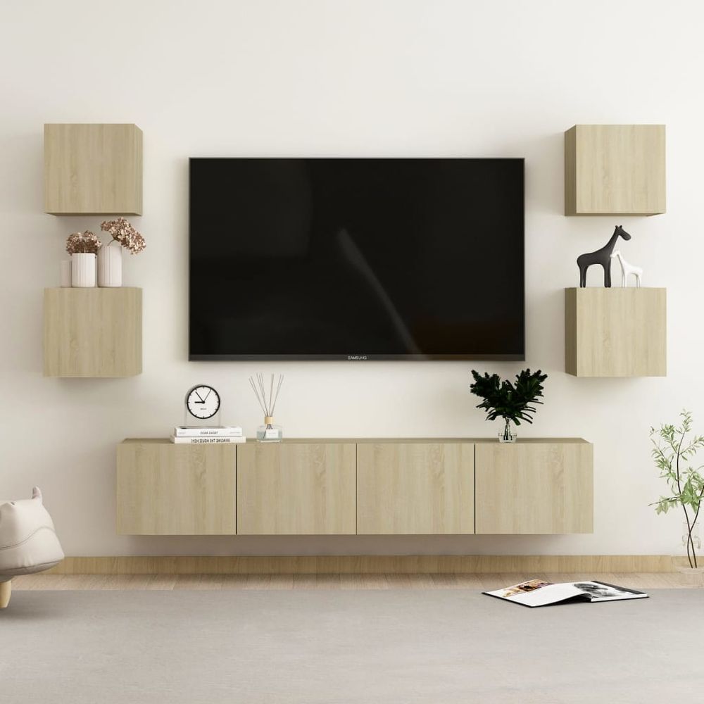 6 Piece TV Cabinet Set High Gloss White Engineered Wood