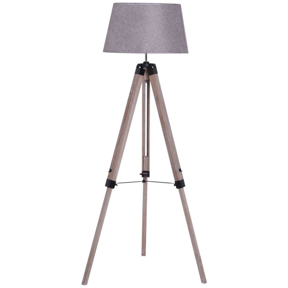 Tripod Floor Lamp Freestanding Bedside Light with Fabric Shade Grey