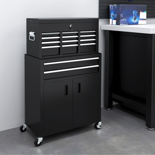 HOMCOM Top Chest and Roller Cabinet Combo Metal Tool Cabinet on Wheels