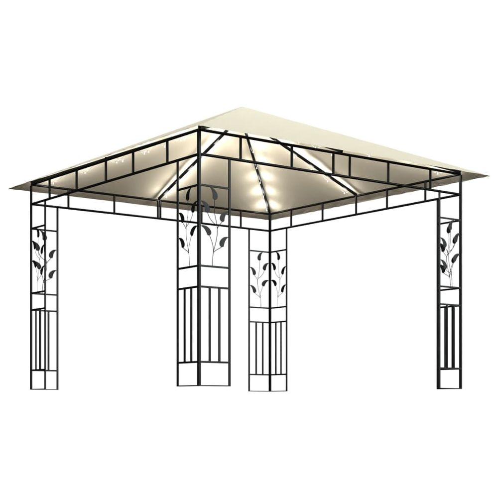 Gazebo with Mosquito Net & LED String Lights Anthracite, Cream & Taupe