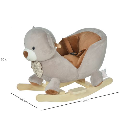 Kids Rocking Bear Plush Ride On Seat Sound Button Wood Base Seat Belt HOMCOM