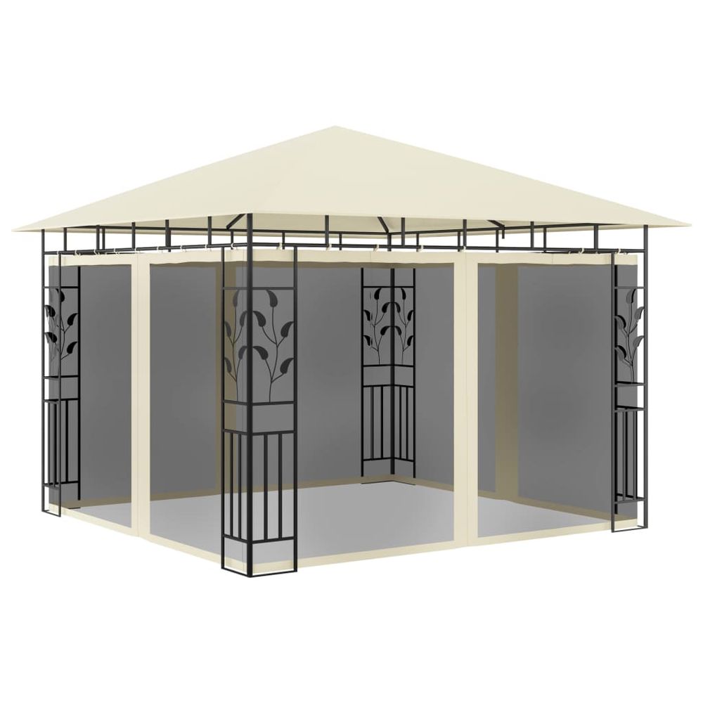 Gazebo with Mosquito Net & LED String Lights Anthracite, Cream & Taupe