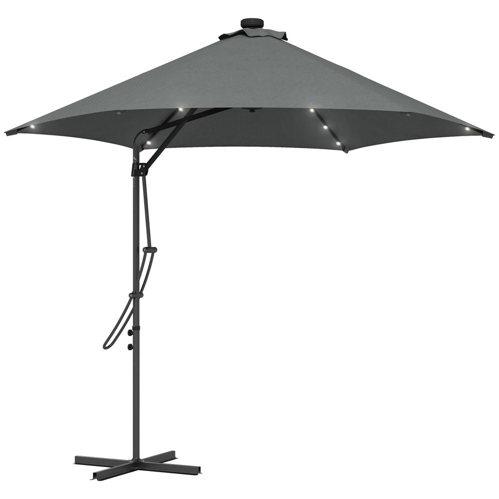 Outsunny 3(m) Cantilever Garden Parasol Umbrella W/ Solar LED and Cover, Grey