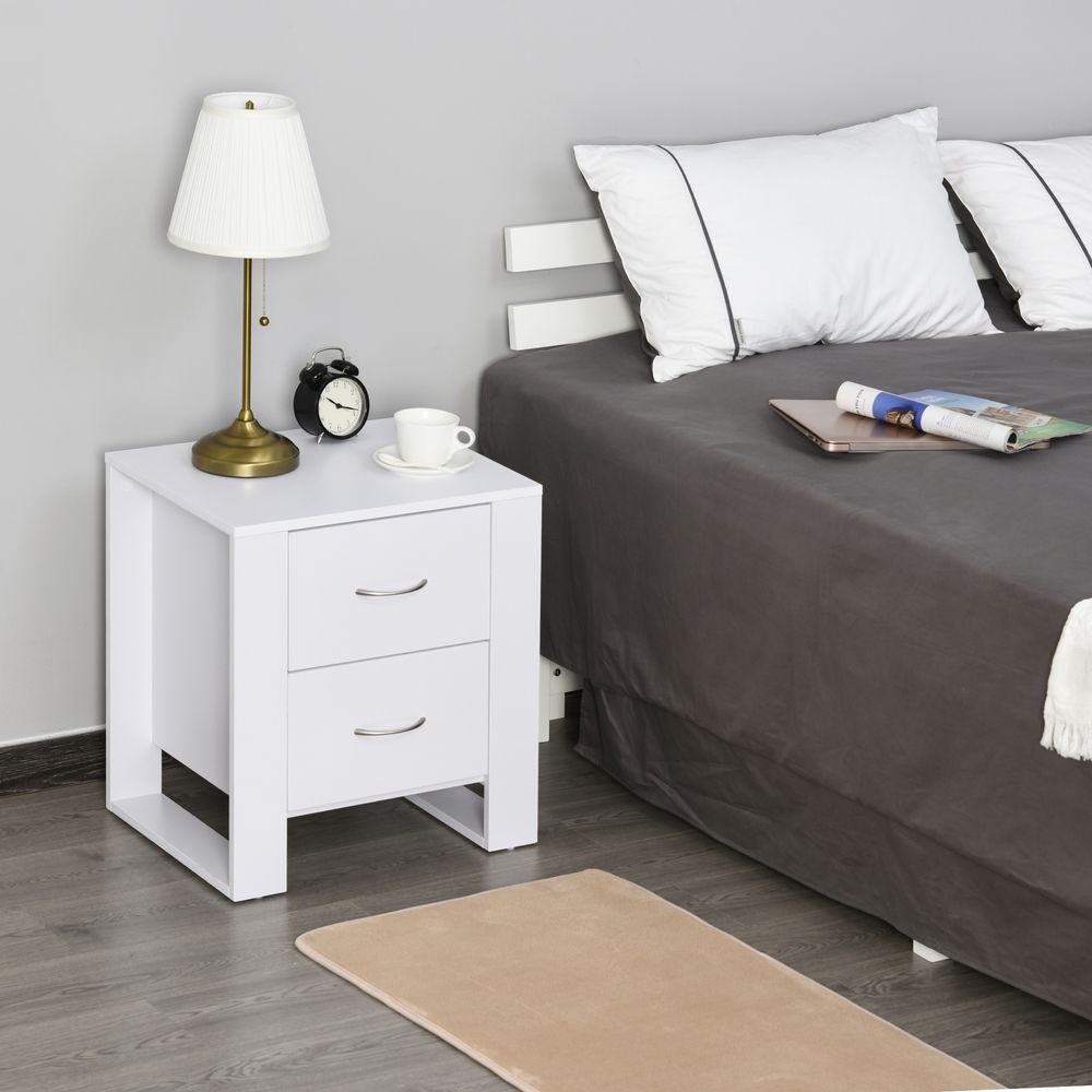 Particle Board 2-Drawer Bedside Table White