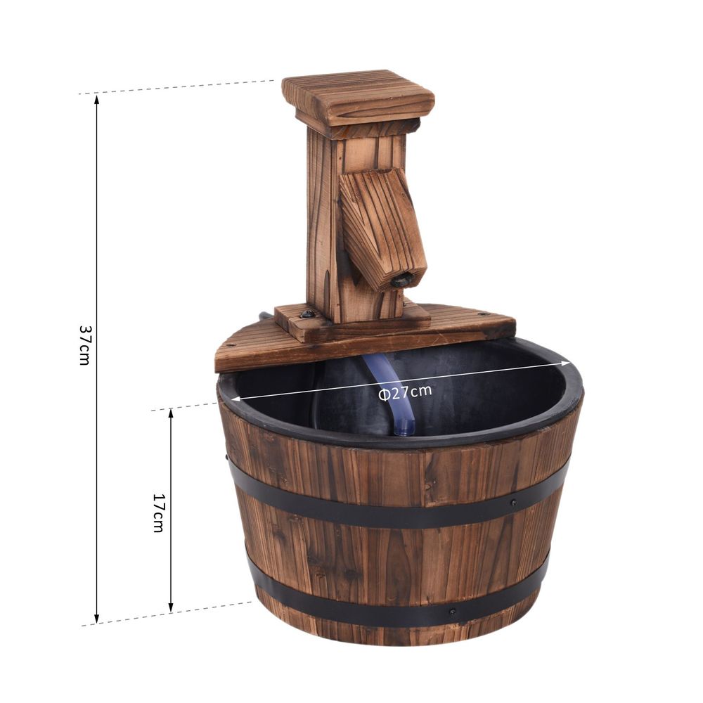 Wood Barrel Pump Patio Water Fountain Water Feature Electric Garden