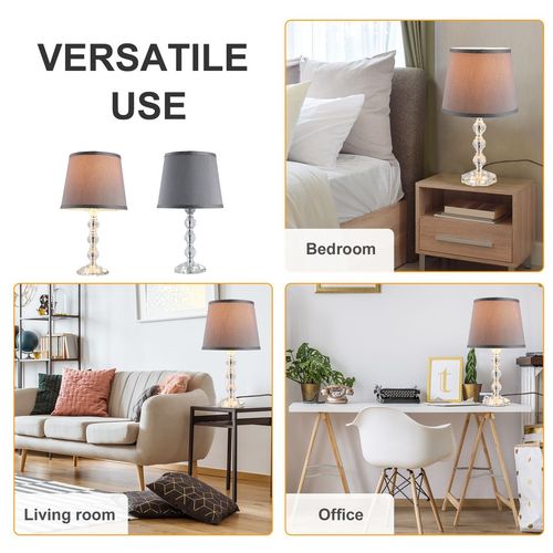 Crystallite Table Lamp w/ Fabric Lampshade Switch Beautiful Glass Elegant