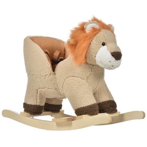 Kids Rocking Lion Plush Ride On Seat Sound Button Wood Base Seat Belt HOMCOM