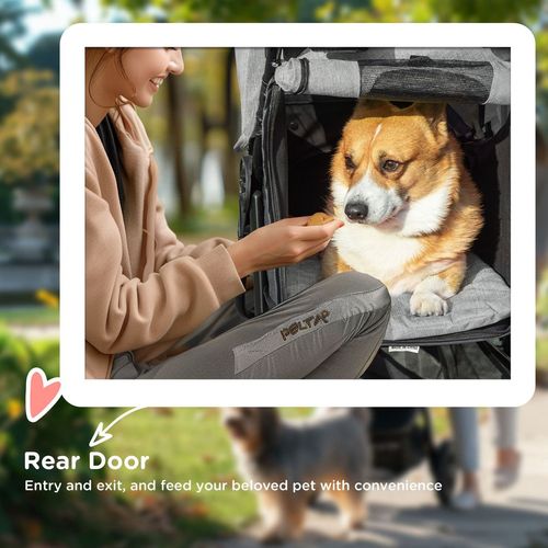 Folding 3 Wheel Pet Stroller Travel w/ Adjustable Canopy Storage Brake Grey