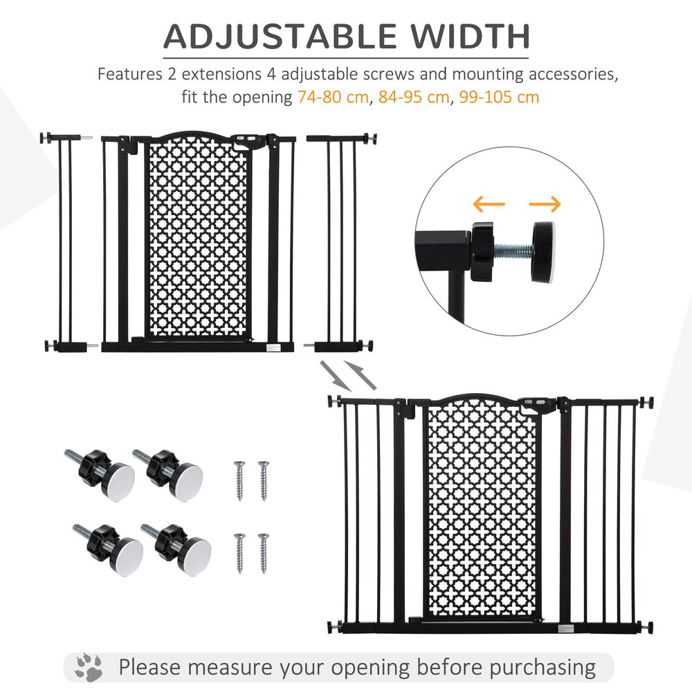 74-105 cm Pet Safety Gate Pressure Fit Stair with Double Locking, Black Pawhut