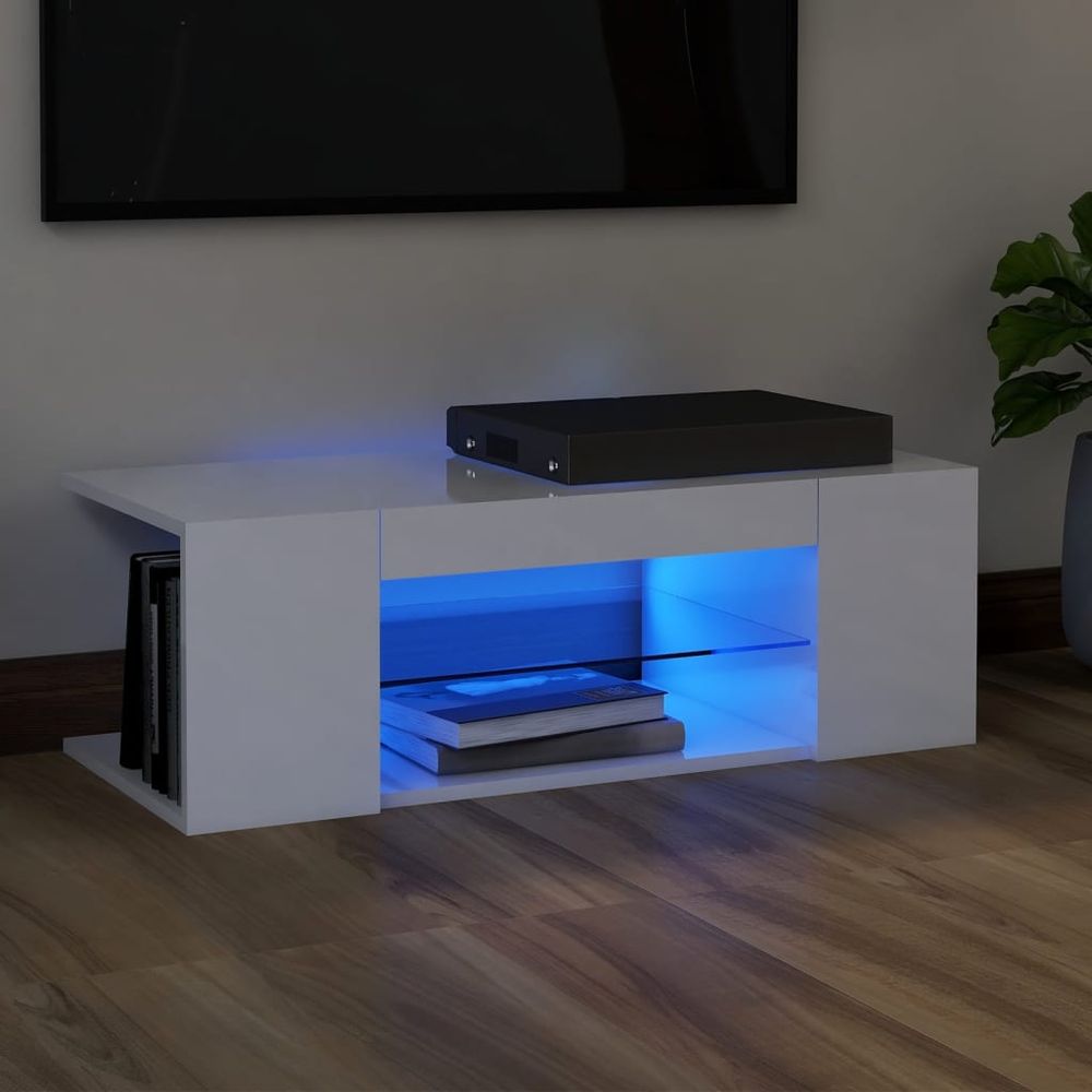 TV Cabinet with LED Lights Smoked Oak 90x39x30 cm