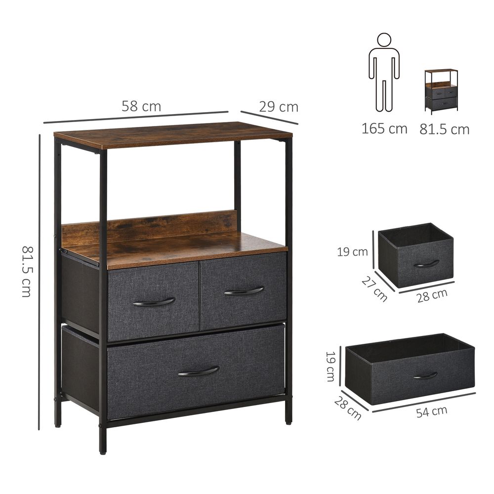 HOMCOM 3 Drawer Storage Chest Unit Home w/ Shelves Home Living Bedroom Black