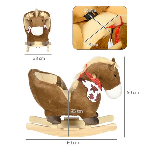 HOMCOM Kids Rocking Horse, Plush Baby Rocking Chair with Safety Harness, Sounds