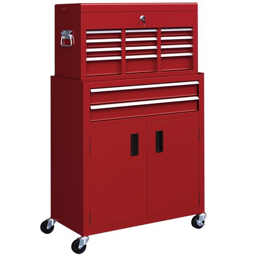 HOMCOM Top Chest and Roller Cabinet Combo Metal Tool Cabinet on Wheels