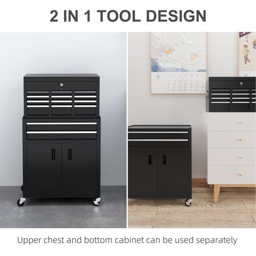 HOMCOM Top Chest and Roller Cabinet Combo Metal Tool Cabinet on Wheels