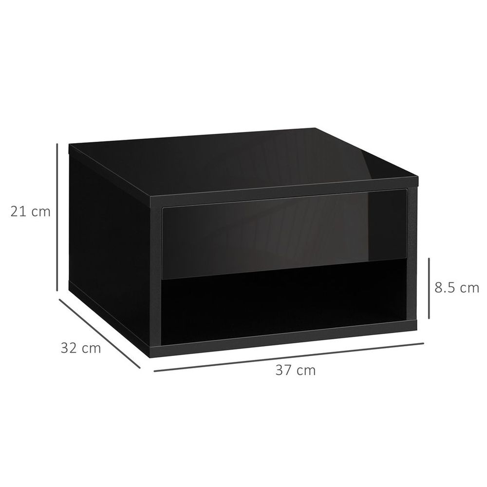 HOMCOM Floating Bedside Table Set of 2 Wall Mounted Nightstand W/ Drawer Black