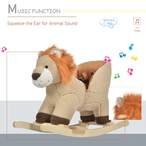 Kids Rocking Lion Plush Ride On Seat Sound Button Wood Base Seat Belt HOMCOM