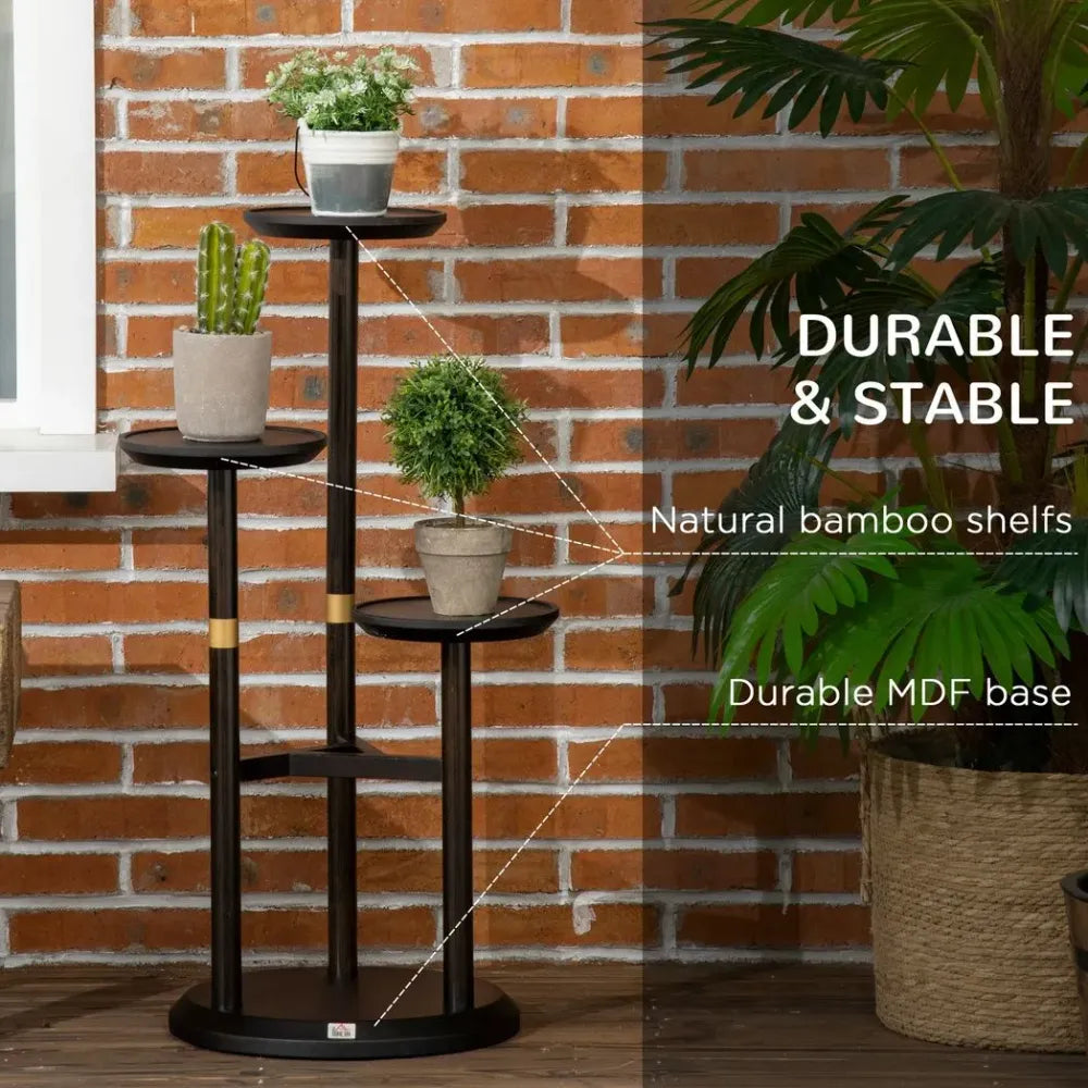 3 Tiered Plant Stand, Bamboo Plant Shelf for Indoor & Outdoor, Dark Walnut