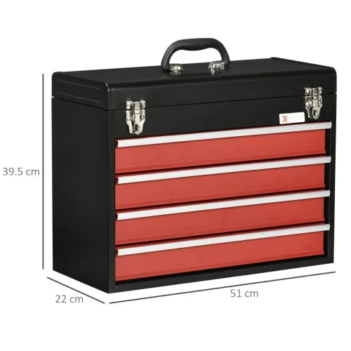 4 Drawer Tool Chest Lockable Tool Box w/ Ball Bearing Runners 51cmx22cmx39.5cm