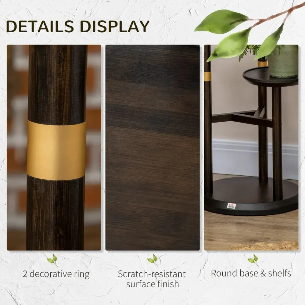 3 Tiered Plant Stand, Bamboo Plant Shelf for Indoor & Outdoor, Dark Walnut