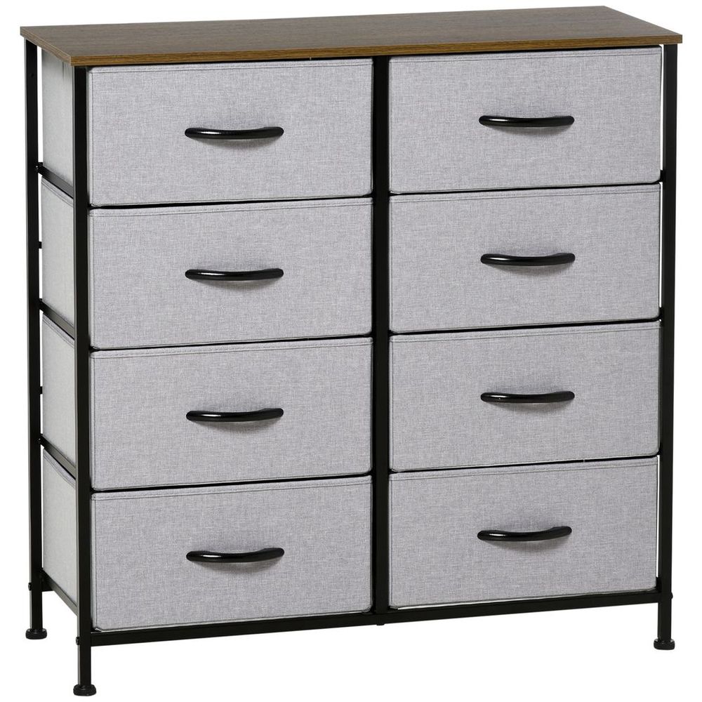 HOMCOM 8 Drawer Fabric Chest of Drawers w/ Wooden Top for Closet Hallway Grey