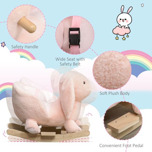 Cute Kids Ride-On Rocking Rabbit Sound Handlebars Seat Belt Plush Body HOMCOM