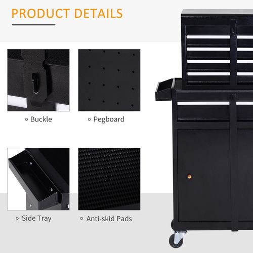 DURHAND Steel 4-Drawer Duo-Door Rolling Tool Cabinet Tool Chest On Wheels Black