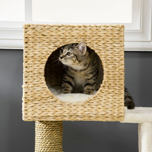 PawHut Cat Tree Kitten Tower Cattail Weave with Scratching Posts, Bed, House