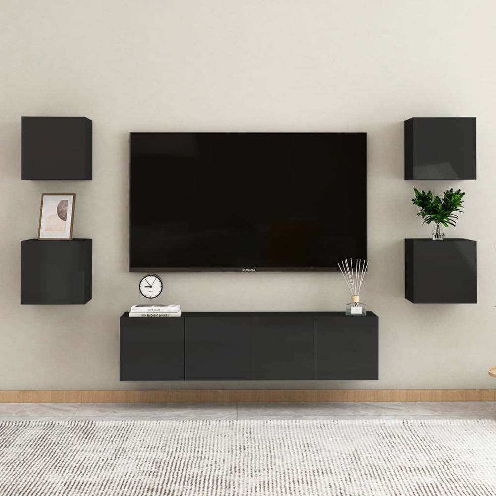 6 Piece TV Cabinet Set High Gloss White Engineered Wood