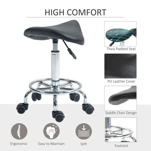 HOMCOM Saddle Chair, Rolling Salon Stool for Massage Spa Clinic Beauty, Black