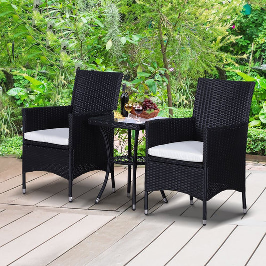 3 Pcs Rattan Bistro Set: 1 x Table, 2 x Chairs