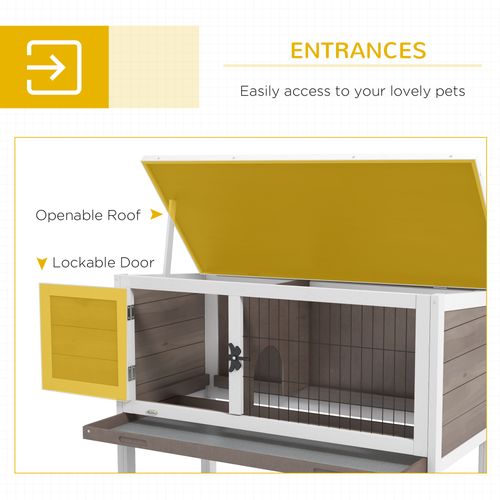 Pawhut Large Elevated Indoor Outdoor Wooden Rabbit Hutch w/ Asphalt Roof, Tray