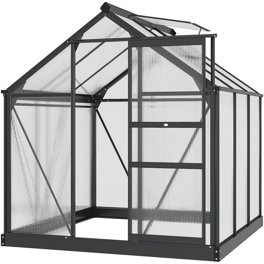 Polycarbonate Walk-In Garden Greenhouse Aluminium Frame w/ Slide Door 6 x 6ft