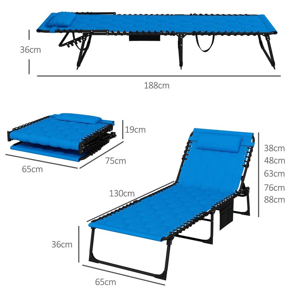 Outsunny Foldable Sun Lounger Set, 2 Pieces Sun Lounger w/ Padded Seat Blue