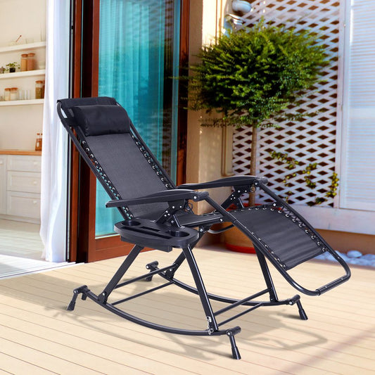 Folding Recliner Chair Outdoor Lounge Rocker Zero-Gravity Seat