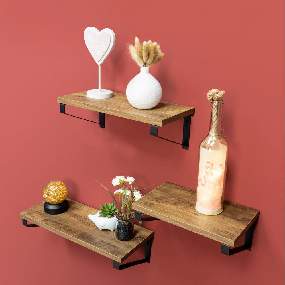 Set of 3 Dark OAK Floating Wall Shelves - PARGI