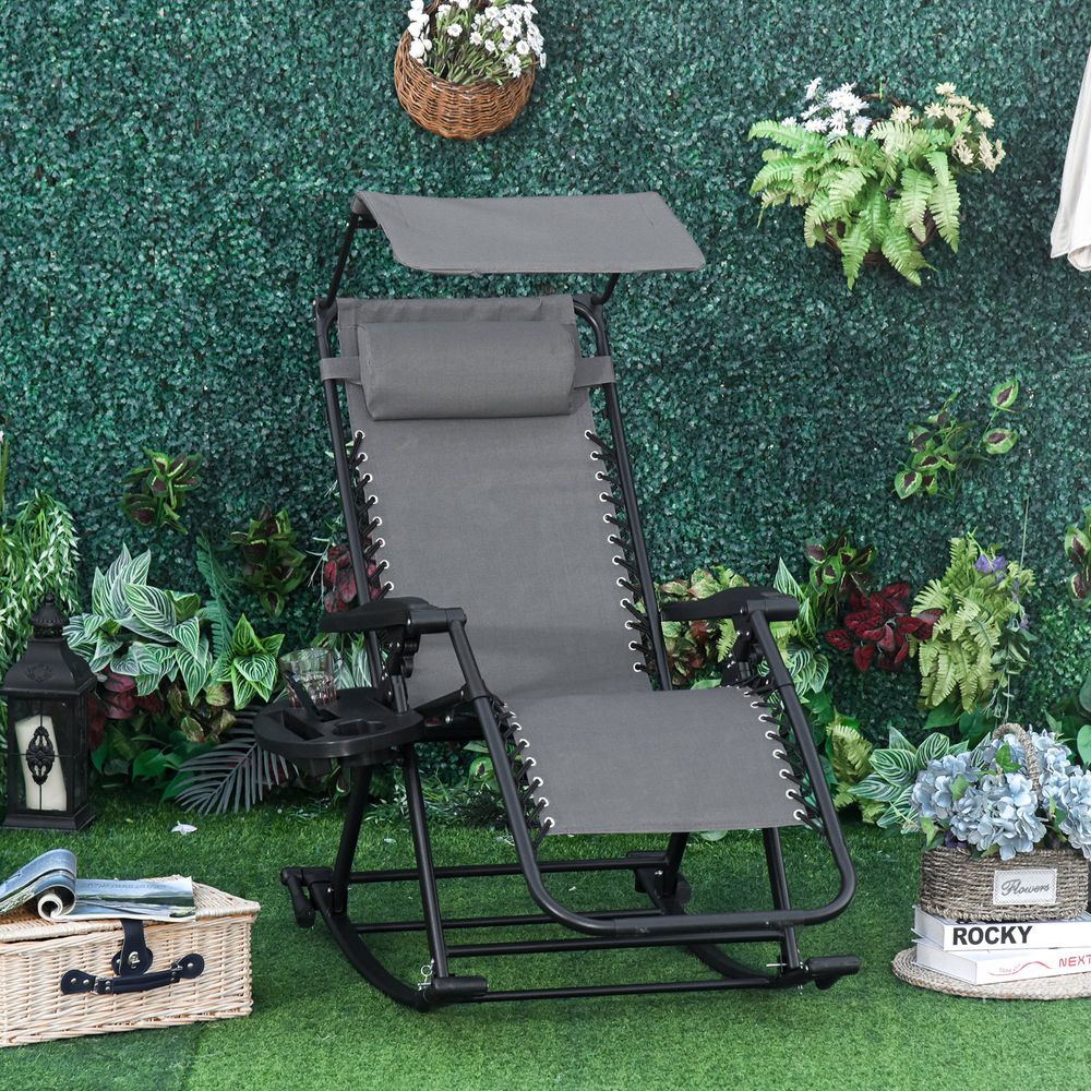 Folding Recliner Chair Outdoor Lounge Rocker Zero-Gravity Seat