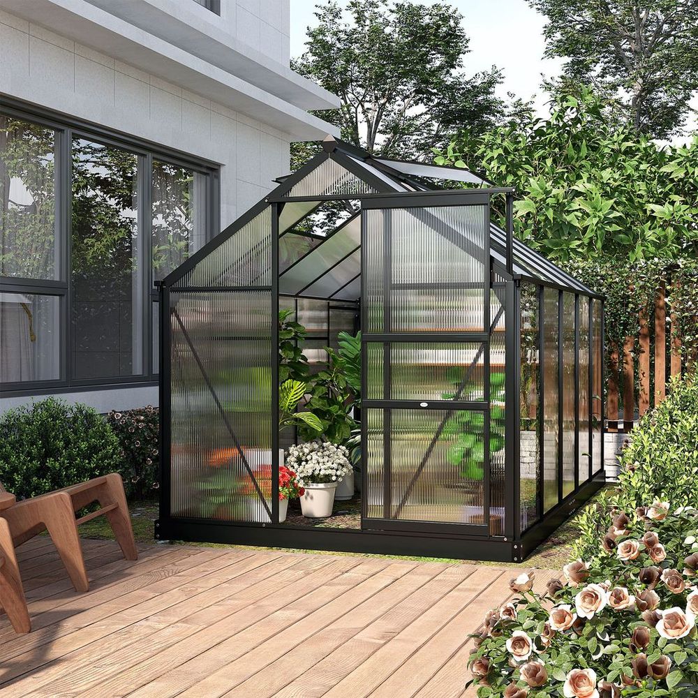 Polycarbonate Walk-In Garden Greenhouse Aluminium Frame w/ Slide Door 6 x 10ft