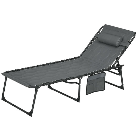 Outsunny Foldable Sun Lounger w/ Reclining Back, Sun Lounger w/ Padded Seat Grey