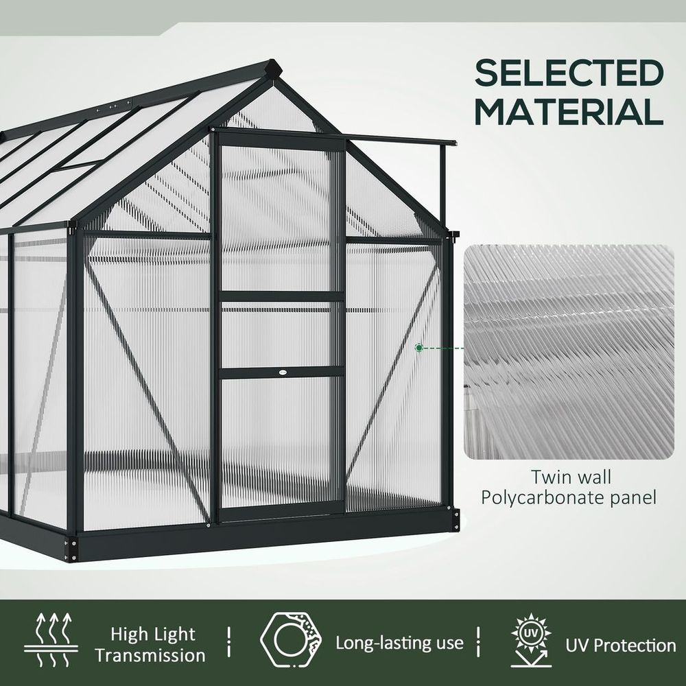 Polycarbonate Walk-In Garden Greenhouse Aluminium Frame w/ Slide Door 6 x 10ft