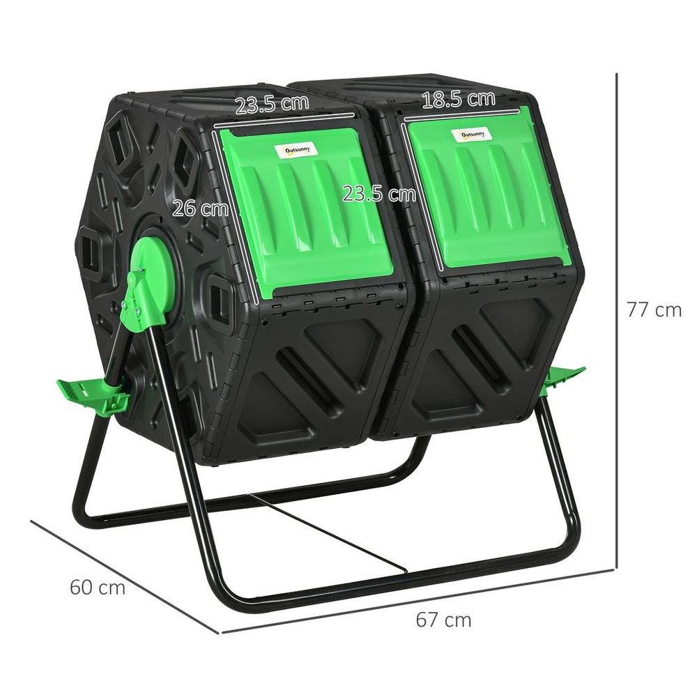 Outsunny 130L Compost Bin Dual Chamber Rotating Composter w/ Ventilation Holes