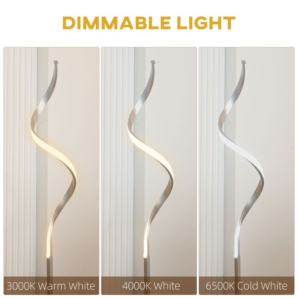 Spiral Floor Lamp for Living Room with 3 Adjustable Brightness, Silver HOMCOM