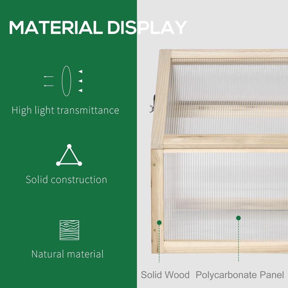 Wooden Cold Frame Greenhouse Garden Polycarbonate Grow House, Natural Outsunny