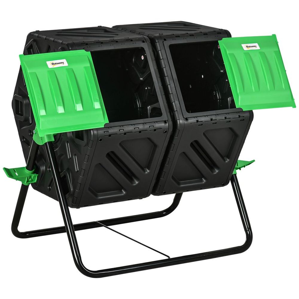 Outsunny 130L Compost Bin Dual Chamber Rotating Composter w/ Ventilation Holes