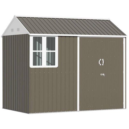 Outsunny 8x6ft Metal Garden Shed Outdoor Storage Shed w/ Doors Window, Grey