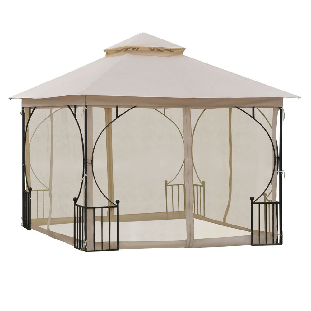 Metal Gazebo With Sides Beige  3m x 3m Waterproof Gazebo