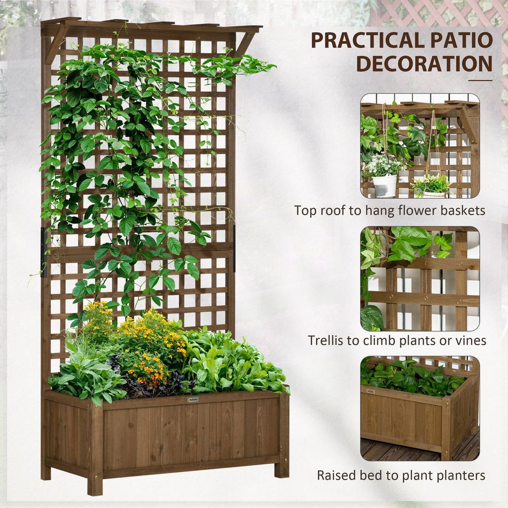 Wooden Trellis Planter with Drain Holes, Privacy Screen Raised Beds for Garden