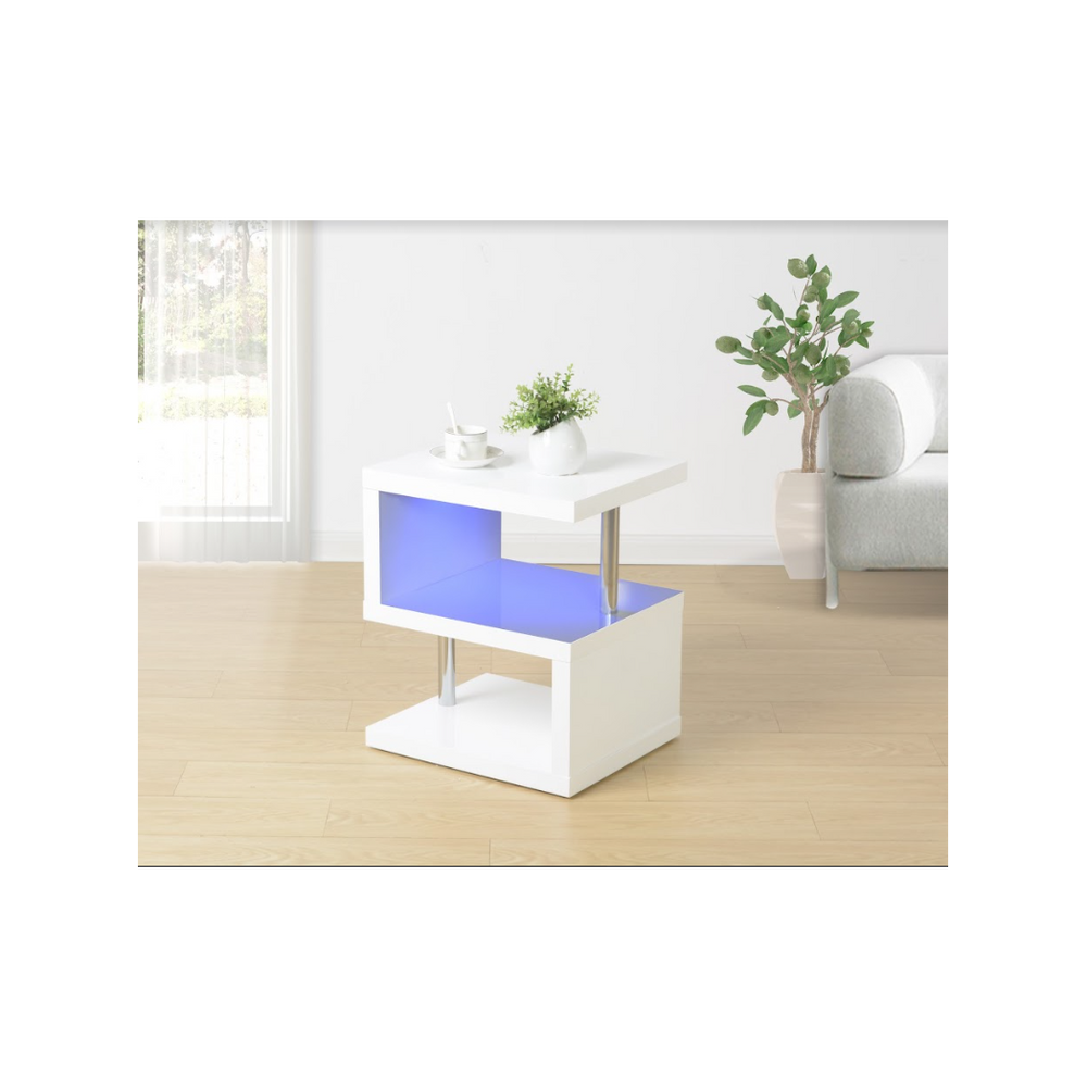 3 Layer WHITE Coffee Table with BLUE LED Light - EFFULGENCE