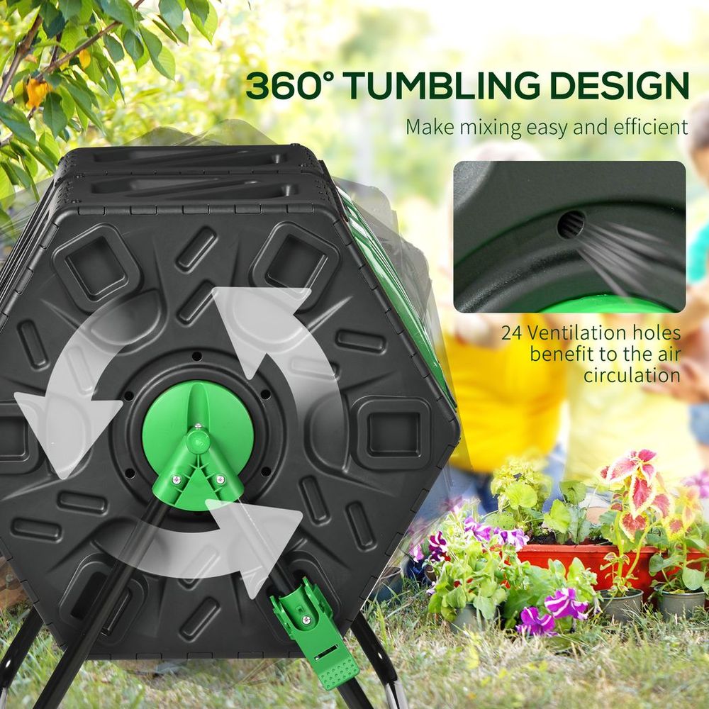 Outsunny 130L Compost Bin Dual Chamber Rotating Composter w/ Ventilation Holes